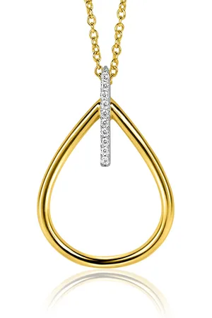 ZinZi 31mm gold plated zilveren ovale hanger met luxe opvallend oog, bezet met witte zirconia