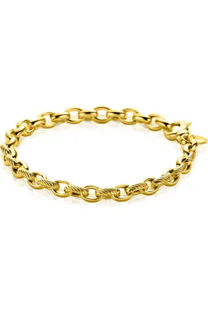 ZinZi Gold plated zilveren brede schakelarmband (6mm breed) met luxe jasseron schakels in glad en bewerkt 20cm ZIA2638