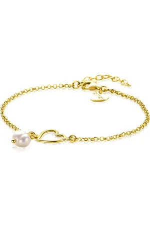 ZinZi Gold plated zilveren armband met open hartje en bungelend witte zoetwaterparel 16-19cm ZIA2642