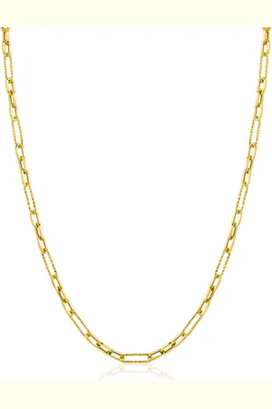 ZinZi Gold 14 karaat gouden collier met bewerkte paperclip-schakels en ovale schakels van 3,5mm breed 45cm ZGC494