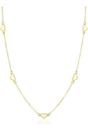 ZinZi Gold 14 krt gouden ketting met subtiele jasseron schakels en vijf open hartjes 5mm breed 42-45cm ZGC504