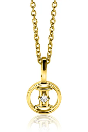 ZinZi 9mm gold plated zilveren Tweelingen sterrenbeeldhanger bezet met witte zirconia ZIHY-TWE (zonder collier)