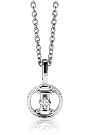 ZinZi 9mm zilveren Tweelingen sterrenbeeldhanger bezet met witte zirconia ZIH-TWE (zonder collier)