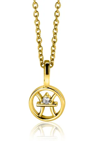 ZinZi 9mm gold plated zilveren Vis sterrenbeeldhanger bezet met witte zirconia ZIHY-VIS (zonder collier)