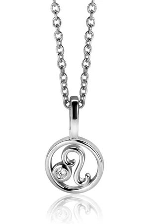 ZinZi 9mm zilveren Leeuw sterrenbeeldhanger bezet met witte zirconia ZIH-LEE (zonder collier)