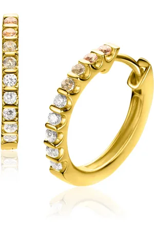 ZinZi 15mm gold plated zilveren oorringen bezet met champagne, peridot en witte zirconia