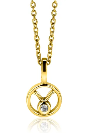 ZinZi 9mm gold plated zilveren Stier sterrenbeeldhanger bezet met witte zirconia ZIHY-STI (zonder collier)