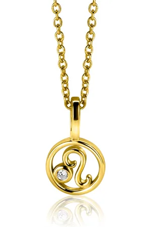 ZinZi 9mm gold plated zilveren Leeuw sterrenbeeldhanger bezet met witte zirconia ZIHY-LEE (zonder collier)