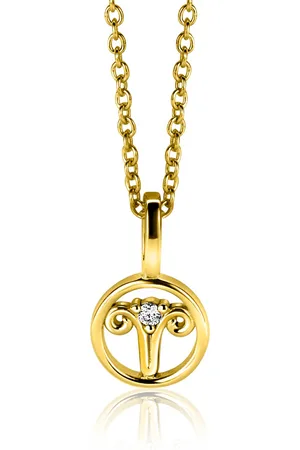 ZinZi 9mm gold plated zilveren Ram sterrenbeeldhanger bezet met witte zirconia ZIHY-RAM (zonder collier)