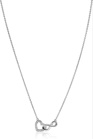 ZinZi Zilveren ketting met Infinity teken verbonden met een open hart, bezet met witte zirconia