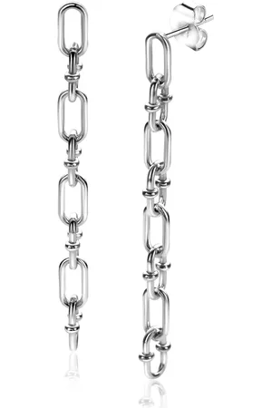ZinZi 39mm zilveren oorstekers met lang schakelkettinkje gedecoreerd met speelse bolletjes ZIO2586