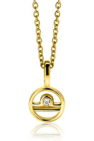ZinZi 9mm gold plated zilveren Weegschaal sterrenbeeldhanger bezet met witte zirconia ZIHY-WEE (zonder collier)