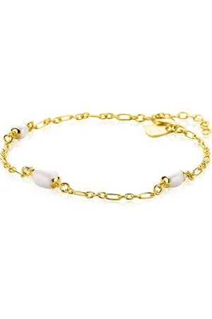 ZinZi Gold plated zilveren schakelarmband met drie ovale witte zoetwaterparels 17-20cm ZIA2588