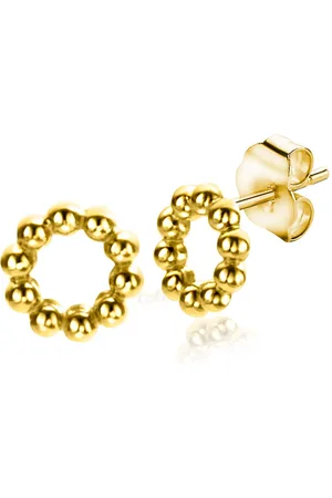 ZinZi 5,5mm Gold 14 krt gouden ronde oorknoppen met bolletjes motief 5,5mm ZGO399