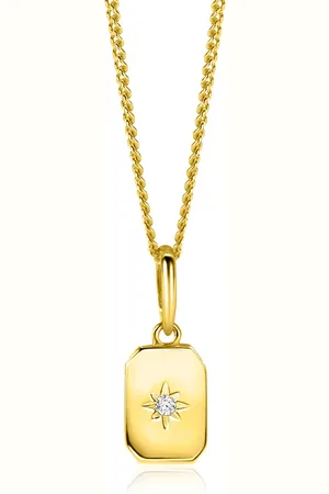 ZinZi 14mm Gold 14 krt gouden hanger met rechthoekig plaatje en sterzetting witte zirkonia ZGH510 (zonder collier)
