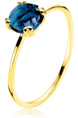 ZinZi Gold 14 krt gouden ring waarbij een Londen topaas (6mm) is gezet in een vierkante chatonzetting ZGR537
