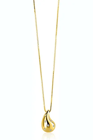 ZinZi Gold plated zilveren venetiaanse ketting 45-48cm met druppelvormige hanger 20mm, bezet met witte zirkonia