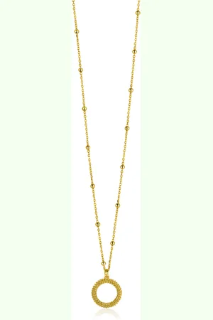 ZinZi Gold plated zilveren ketting met kleine bolletjes en ronde hanger (12mm) met bolstructuur 42-45cm ZIC2704G