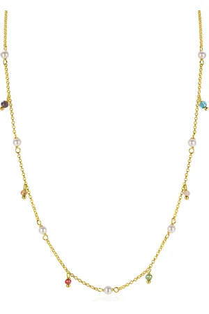 ZinZi Gold plated zilveren ketting met witte parels en bungelende beads (5,5 mm) in frisse kleuren 42-45cm ZIC2705G