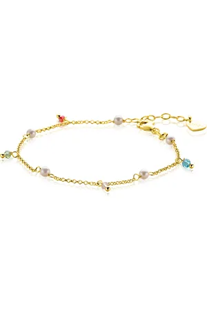 ZinZi Gold plated zilveren armband met witte parels en bungelende beads (5,5 mm) in frisse kleuren 17-20cm ZIA2705G