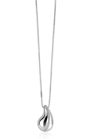 ZinZi Zilveren venetiaanse ketting 45-48cm met druppelvormige hanger 20mm, golvende rij witte zirkonia