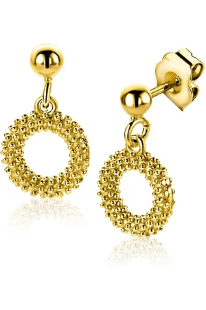 ZinZi 14mm gold plated zilveren oorstekers met open rondje van 8,5mm voorzien van een bolstructuur ZIO2704G