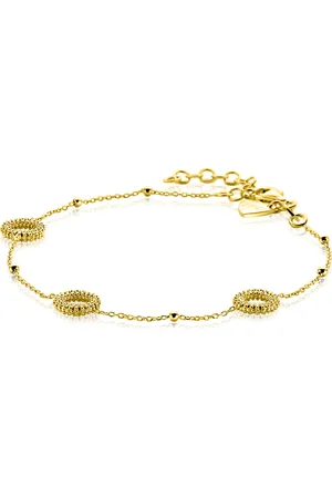 ZinZi Gold plated zilveren armband met drie open rondjes (8,5mm) voorzien van een bolstructuur 17-20cm ZIA2704G