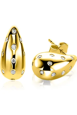 ZinZi 17mm gold plated zilveren oorstekers in druppelvorm met witte zirkonia